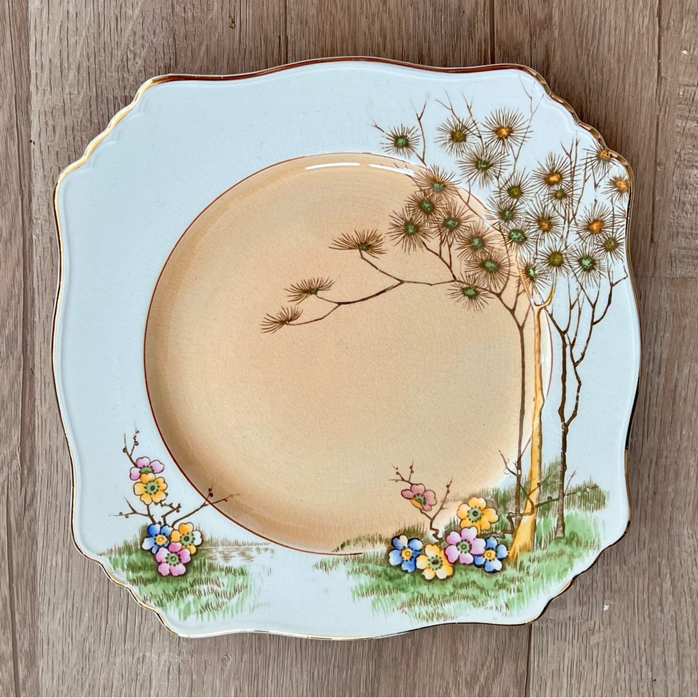 Vintage 1930’s Royal Winton Grimwades England‎ Flowers & Tree Square Plate 9”
